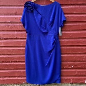 NWT Teri Jon by Rickie Freeman Royal Blue Crepe Cocktail Dress Women's Size 14